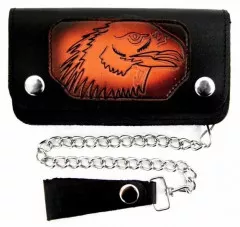 Echtleder Biker Geldbörse mit Adlerkopf Motiv Aufnäher